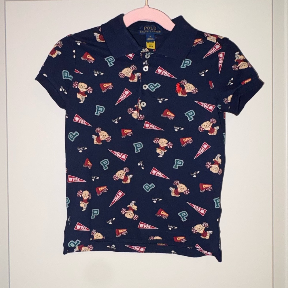 Polo by Ralph Lauren Kids Navy Graphic Polo Shirt Cheerleader Bear